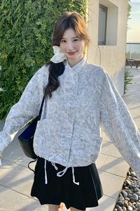水墨画灰色晕染短外套女春秋2025新款又a又飒流行爆款夹克上衣潮图片