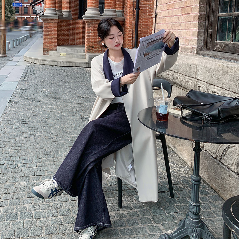 设计感立领风衣外套女中长款2025春秋新款韩系带气质宽松过膝大衣,女装风衣,2C238