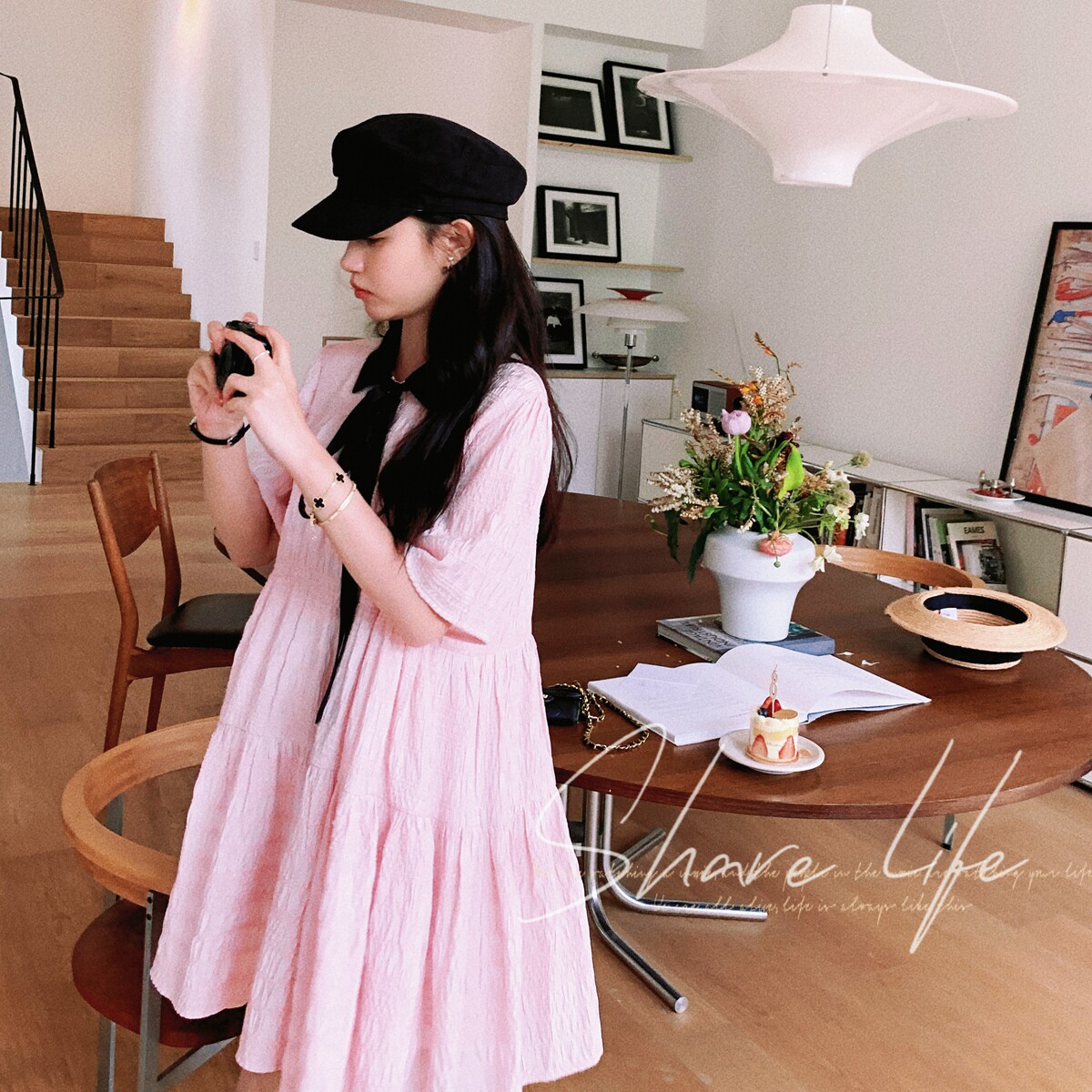【大货已出】之之桃桃学院风领结翻领系带连衣裙6662-P115控168,女装连衣裙,2C137