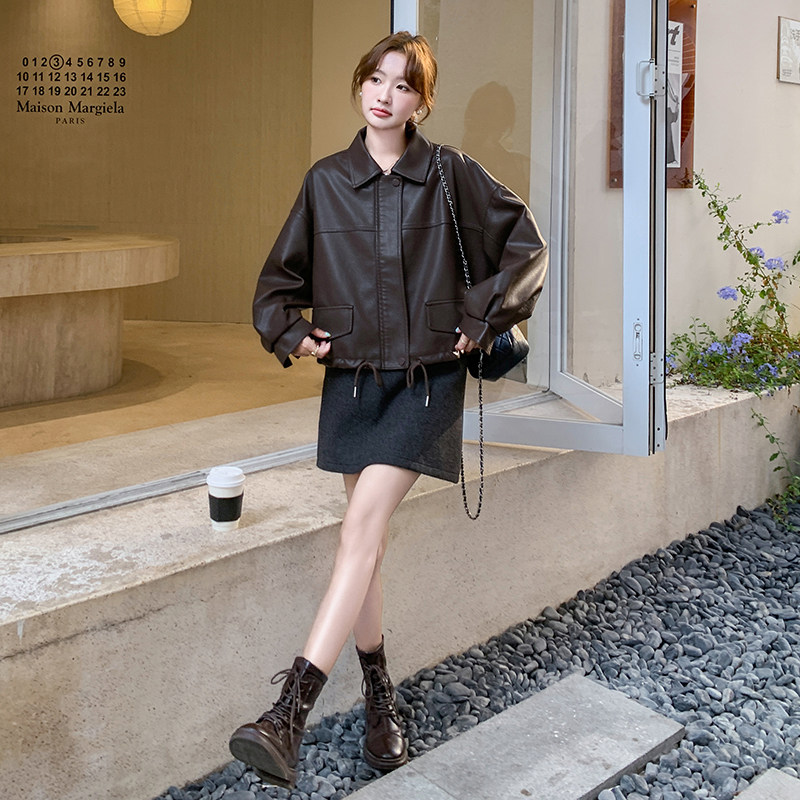 【新款皮衣】韩系皮衣百搭落肩小个子皮外套2C277-7705-P150-K218,女装皮衣,2C277