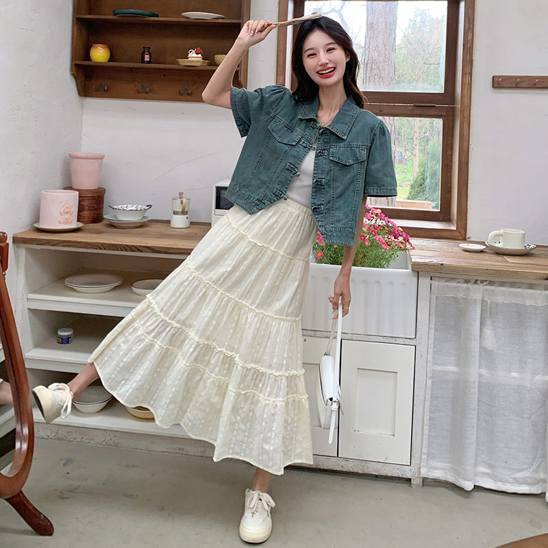 新品新中式风牛仔短袖上衣半身裙两件套2575-P135-K198,女装套装/套裙,2C159