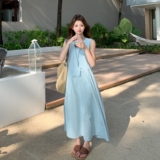 现货！2025夏装新款流行湖蓝色连衣裙2C109-8805-P130-K198，女装连衣裙，2C109