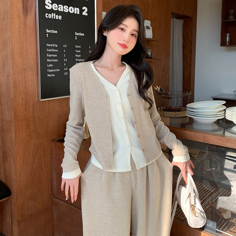 【档口大货】修身显瘦时尚针织上衣阔腿裤套装女4101-P150-K218,女装套装/套裙,2C126