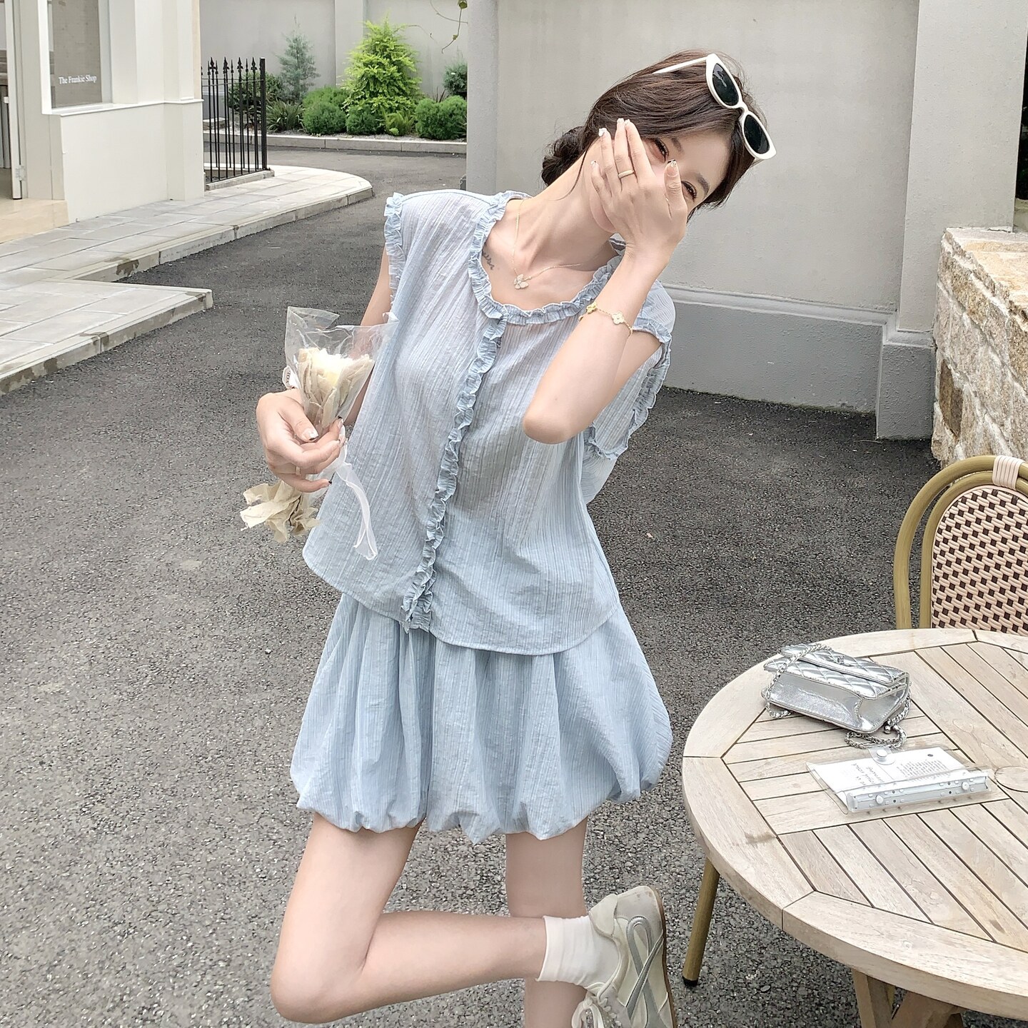 小个子俏皮减龄套装裙女2025年夏季新款花边马甲花苞半身裙两件套,女装套装/套裙,2C159