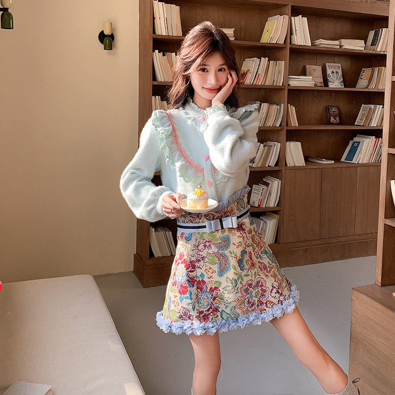 【秋款】木耳边蕾丝上衣+拼色刺绣套装裙2D148-A112-P185k288,女装套装/套裙,2D148