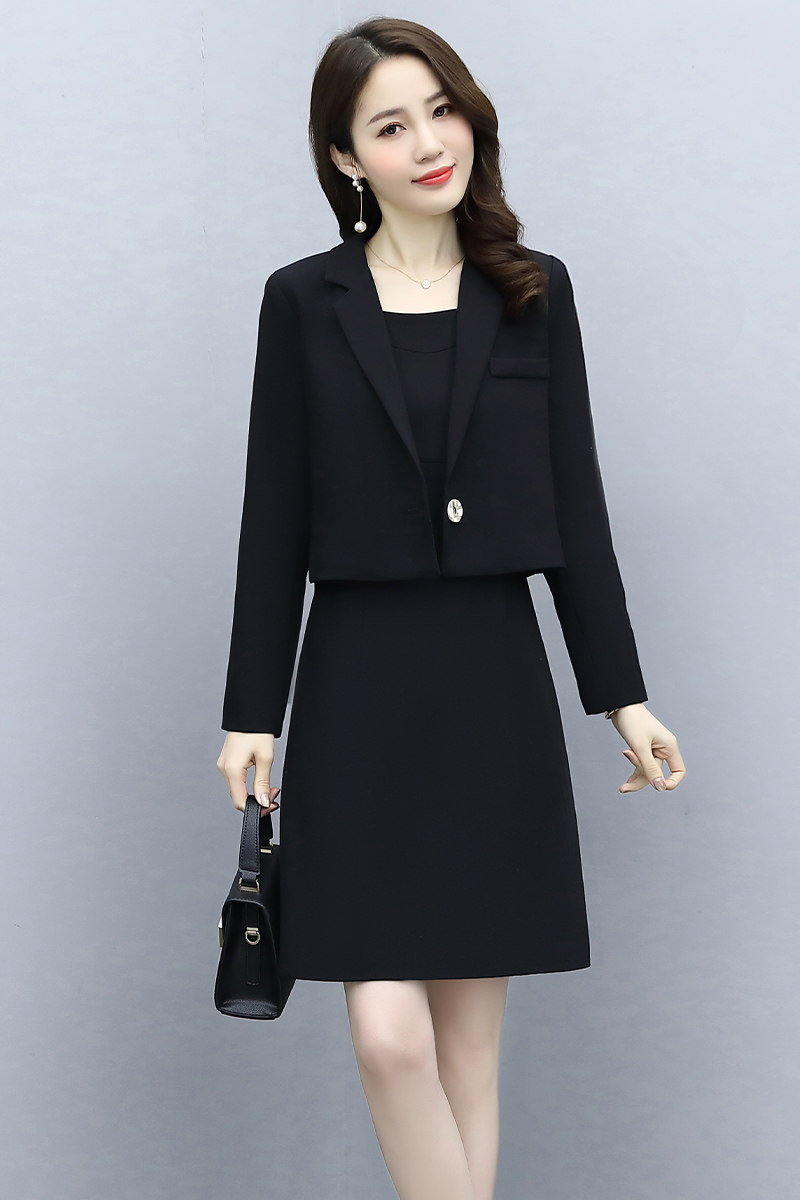 杏色西装套装女春季2026新外套背心连衣裙两件套,女装套装/套裙,自然秀