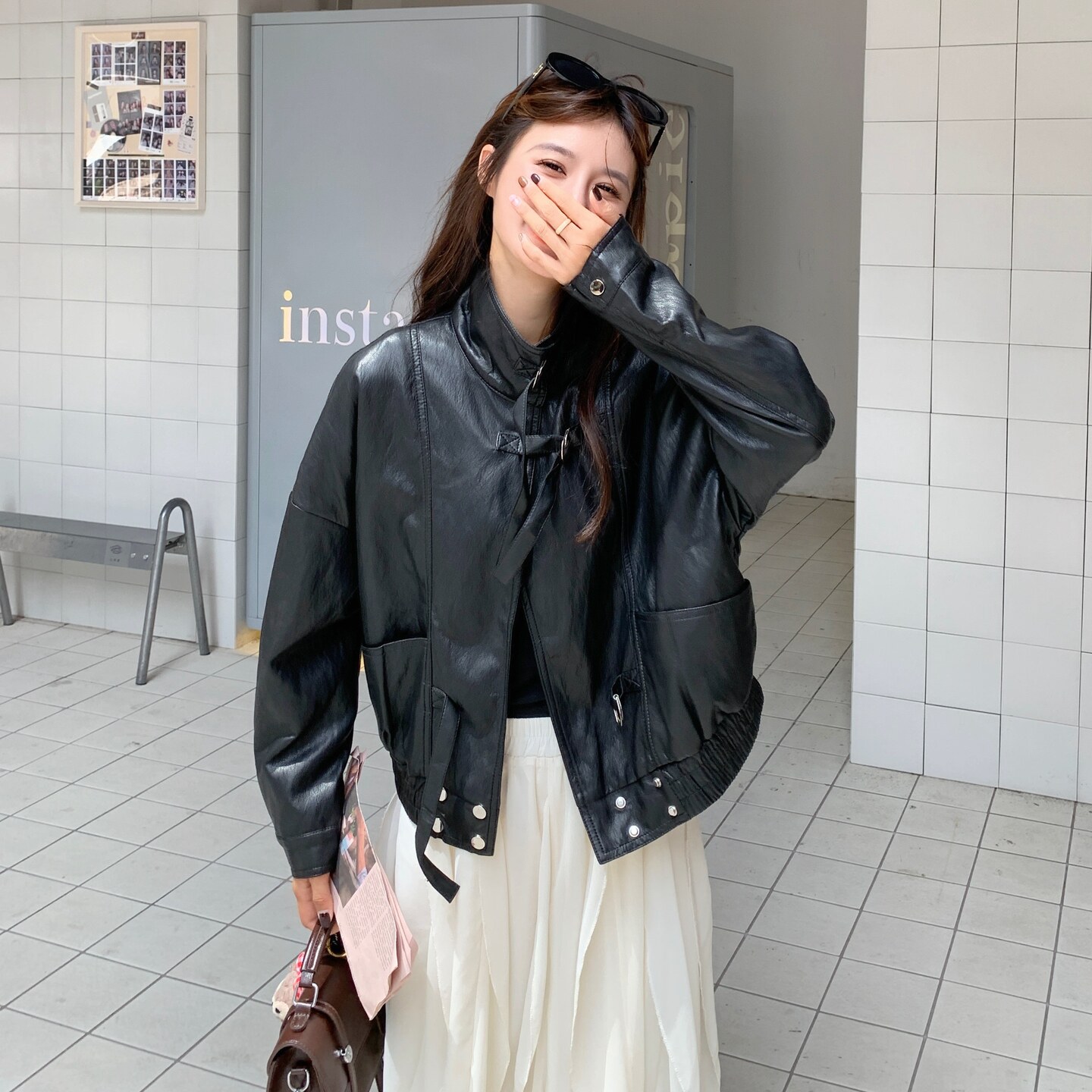 韩版短款立领显瘦PU皮衣外套女2025春秋季新款复古酷飒风机车夹克,女装皮衣,2C259
