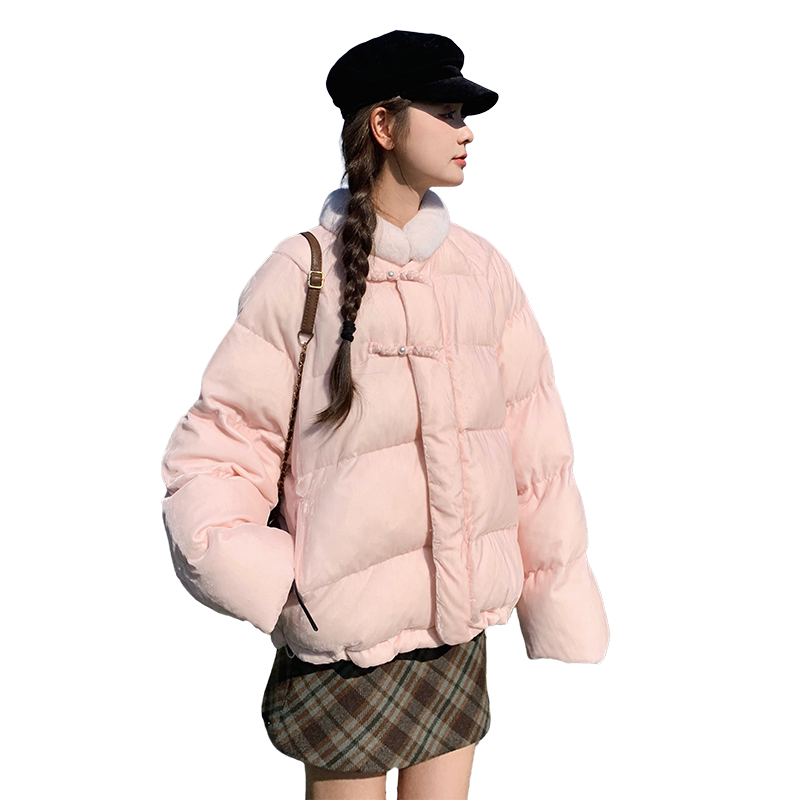 粉色短款新中式羽绒服女2025冬季新款甜美超好看90白鸭绒加厚外套,女装羽绒服,2C320