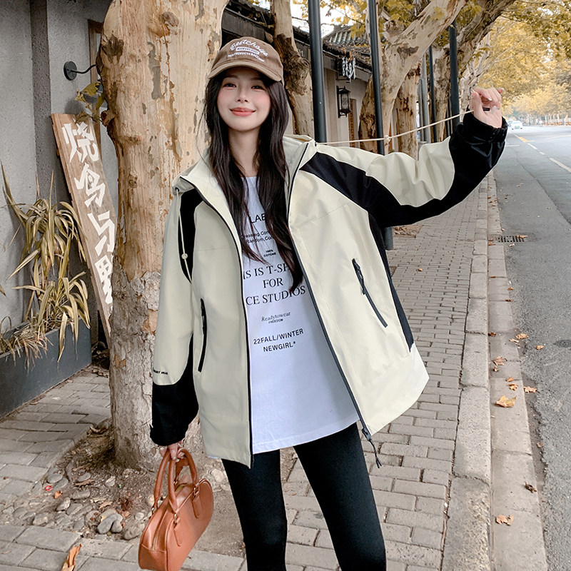 工装冲锋衣拼色加绒外套可脱卸2025冬季2C057-9923-P205-K308,女装派克服,2C057