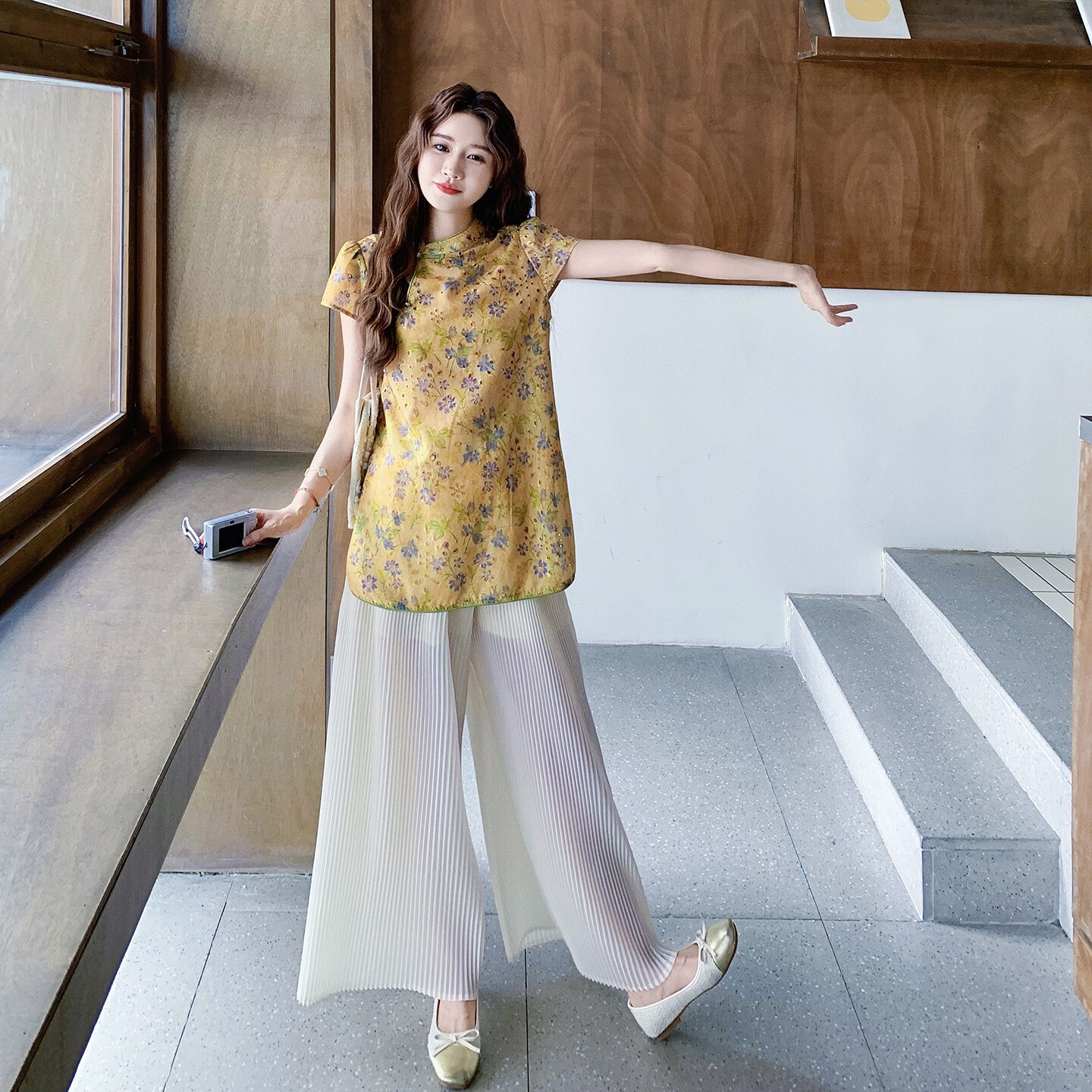 新中式国风套装女2025夏季新款时尚气质显瘦马甲阔腿裤两件套,女装连衣裙,2D008