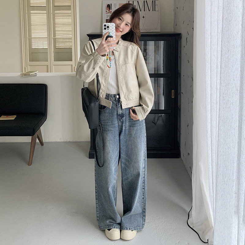 白色短款小皮衣外套女款2025新款春秋高级感小个子修身pu皮夹克,女装皮衣,2C218