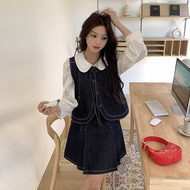 固色牛仔时尚减龄马夹+半身裙两件套2C291-P175-K299,女装套装/套裙,2C291
