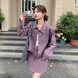 温柔风紫色阔腿裤套装女春夏2025新款设计感荷叶边拼接上衣两件套，女装套装/套裙，2C206