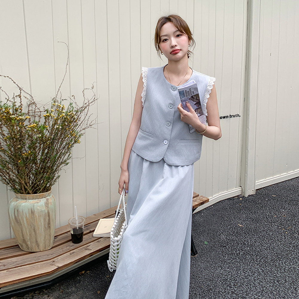 现货蕾丝边无袖马甲+半裙两件套2C259-7712-P145-K218,女装套装/套裙,2C259