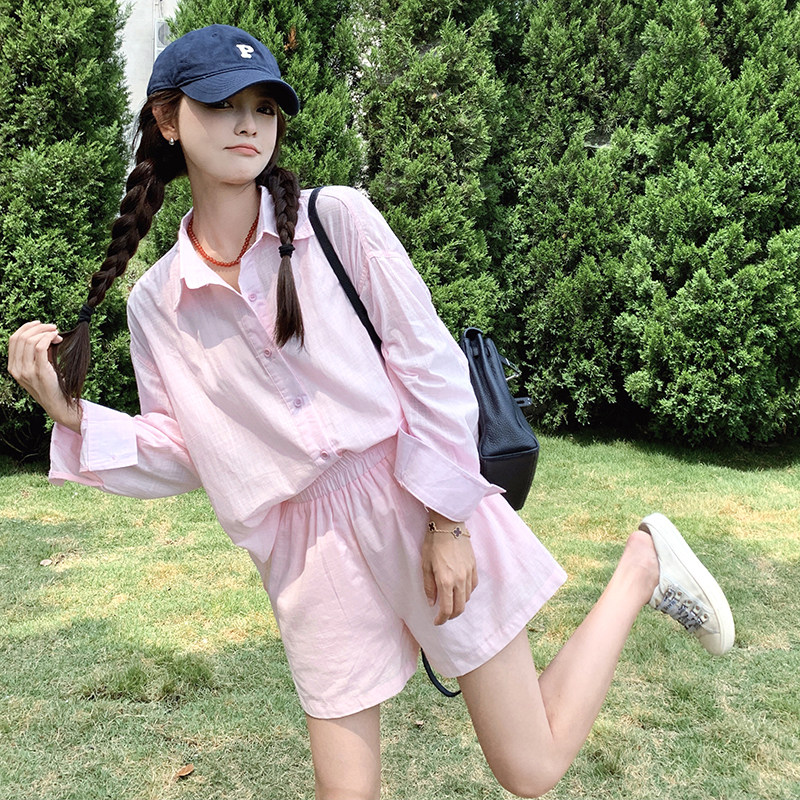 POLO领粉色防晒衣两件套女2025夏季薄款时尚甜美浪漫减龄显瘦套装图片