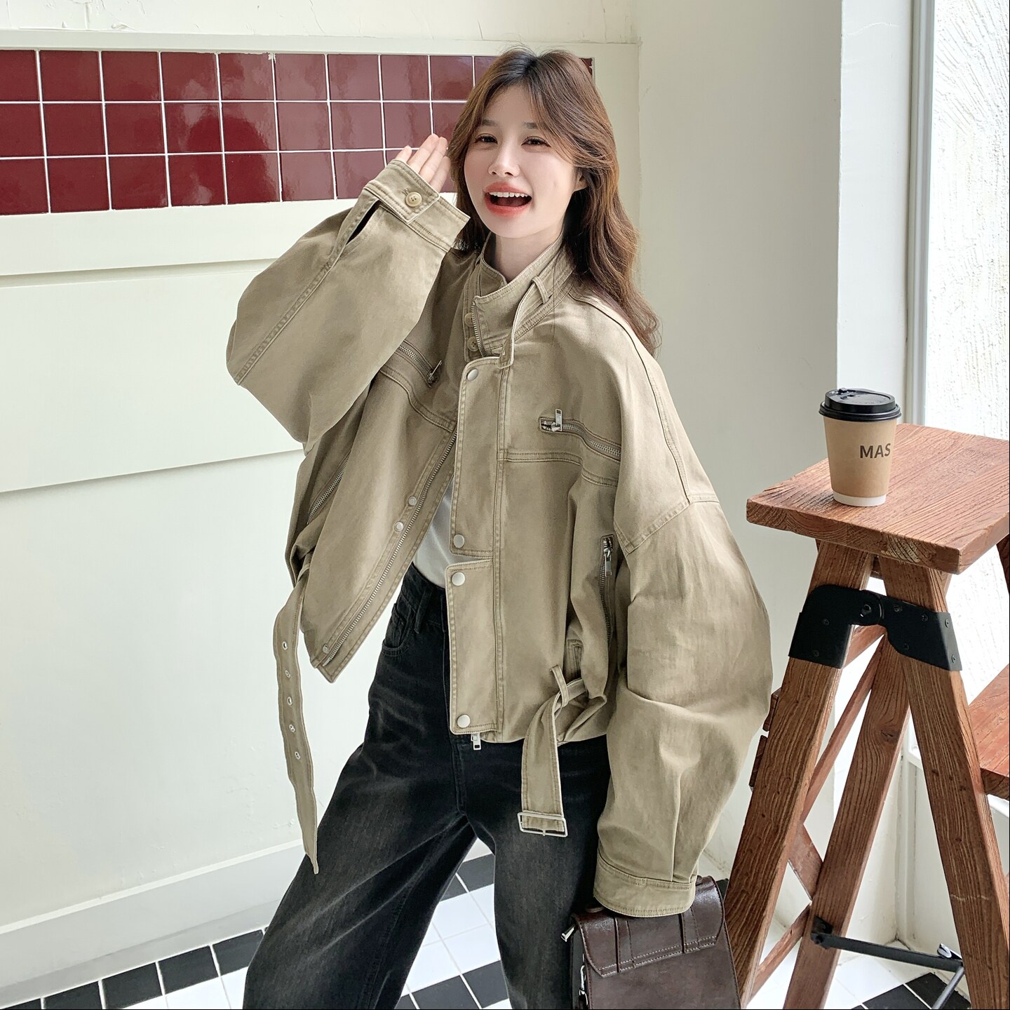 短款工装外套女2025新款宽松美式复古机车服夹克图片