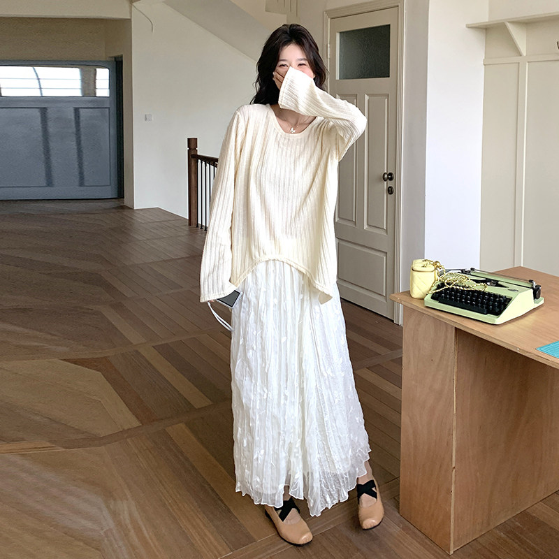 2025年早春韩系新款温柔风针织罩衫上衣+半身裙时尚套装女,女装套装/套裙,2C166