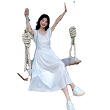 白色泡泡袖减龄连衣裙女2025春夏新款法式高腰显瘦温柔风初恋长裙，女装连衣裙，2C263