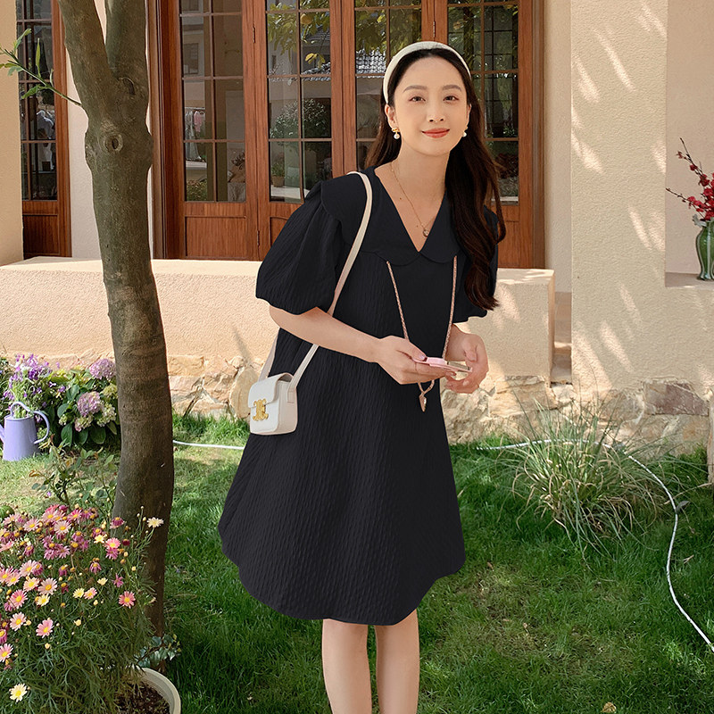 法式复古减龄泡泡袖连衣裙女2025夏季新款韩版宽松显瘦娃娃领短裙,女装连衣裙,2C029