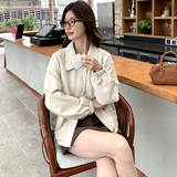 米白色甜酷休闲工装皮衣外套女2026早春新款韩系高级感PU夹克上衣，女装短外套，2C166