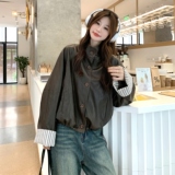 甜酷风复古咖色短款皮衣外套女春秋2025新款小个子PU夹克超火显瘦，女装皮衣，2C135