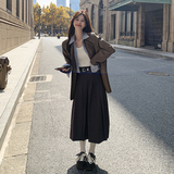 咖色假两件皮衣外套女春秋2025新款美拉德港风pu皮西装夹克，女装皮衣，2C132