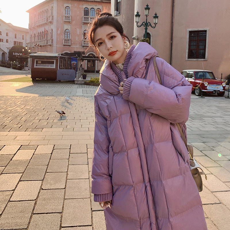 紫色羽绒棉服女小个子2023年冬季新款收腰甜美棉衣中长款棉袄外套图片