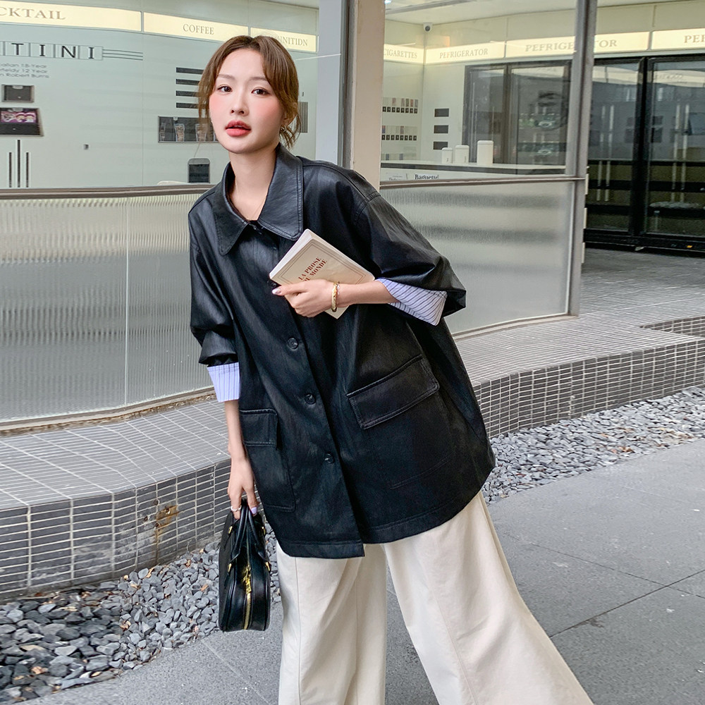 高级小众复古美式黑色皮衣外套女春秋2025年超火好看酷飒夹克上衣,女装皮衣,2C258