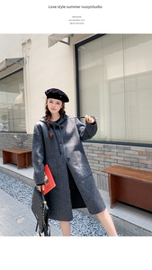深灰色双面呢羊绒大衣女中长款秋冬2025新款韩系时尚连帽毛呢外套图片