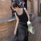 法式气质赫本风背心上衣套装女2025夏季新款显瘦高腰半身裙两件套，女装连衣裙，2C057