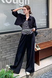设计感条纹打底套装女2025秋新款时尚减龄短外套显瘦阔腿裤三件套，女装套装/套裙，2C092