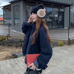 2025格子拼接加绒派克服女冬季今年流行连帽棉服加厚保暖棉衣外套图片