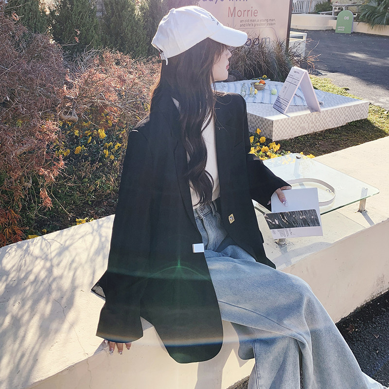 黑色烫钻西装外套女2025年春季新款韩系设计感时髦洋气小个子西服,女装西装,2C069