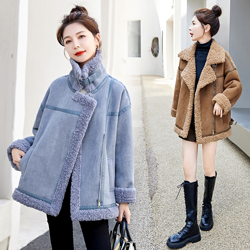 羊羔毛外套女冬2025新款韩版羊羔绒机车服加厚棉服ins皮毛一体潮，女装棉衣/棉服，自然秀,女装棉衣/棉服,自然秀