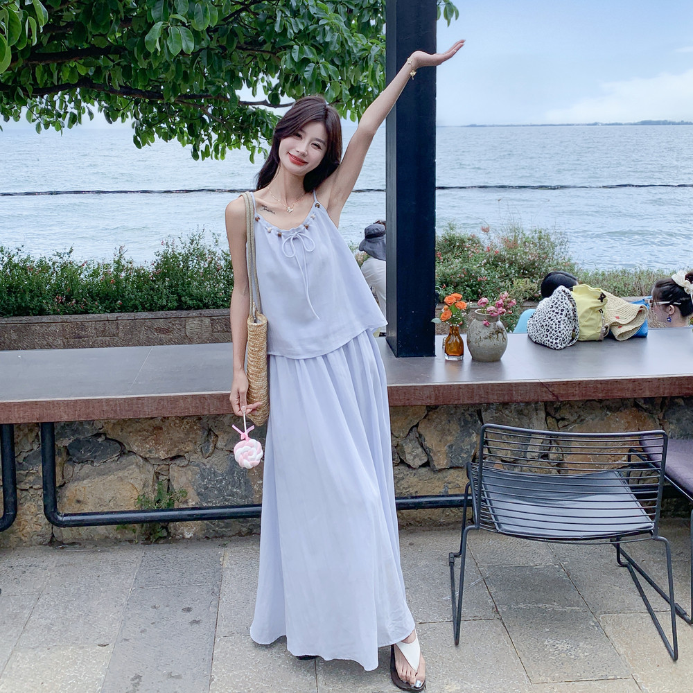 设计感减龄吊带半身裙套装女2025夏季新款盐系休闲气质显瘦两件套,女装套装/套裙,2C131