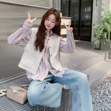 甜美条纹衬衫休闲马甲套装女2025春秋季新款设计感小众显瘦两件套，女装短外套，2C323