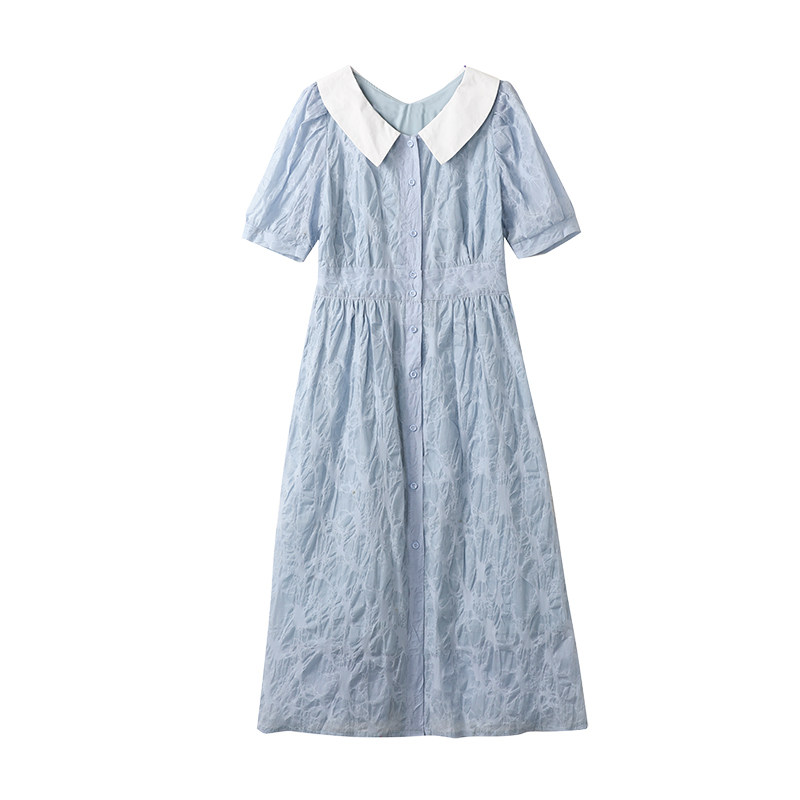 货出2025年夏季茶歇仙女气质连衣裙盐缩提花蓝色炸街裙子P120K178,女装连衣裙,2C311