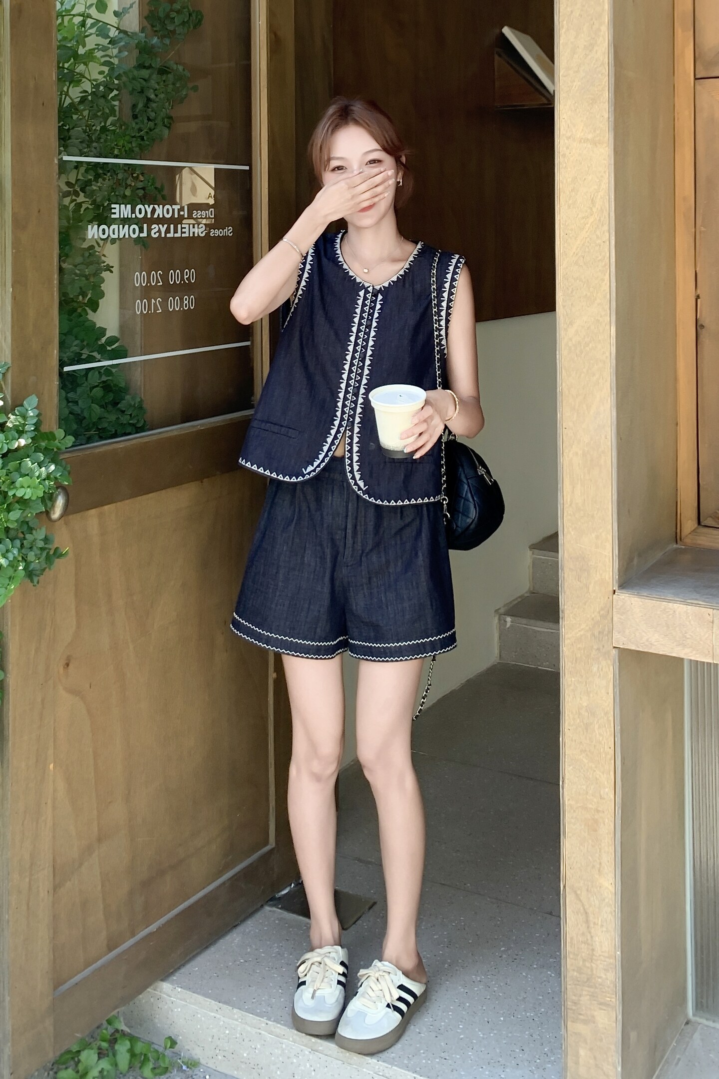 超好看复古深蓝色牛仔马甲套装女2025夏小个子甜酷减龄短裤两件套,女装套装/套裙,2C159