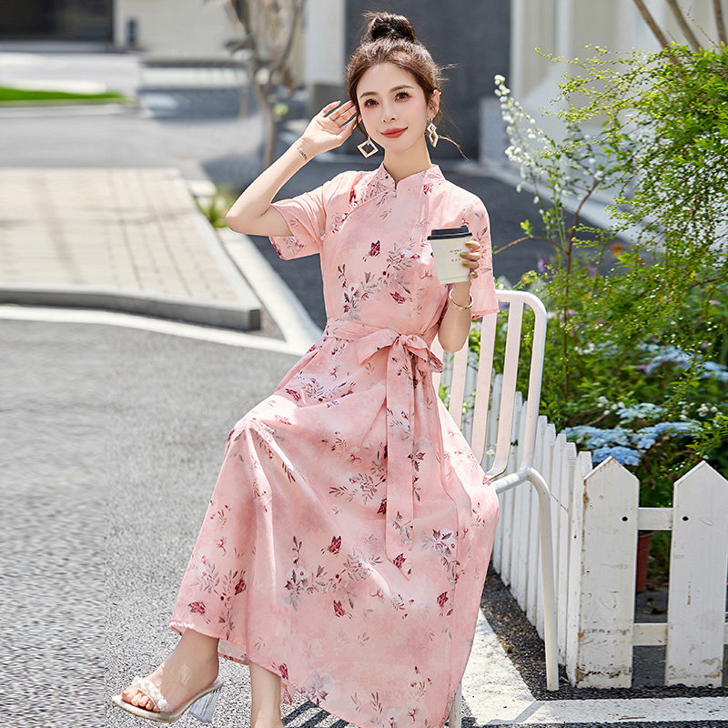 新中式国风改良旗袍碎花连衣裙女2025夏新款收腰显瘦绝美漂亮裙子,女装连衣裙,吾爱衣