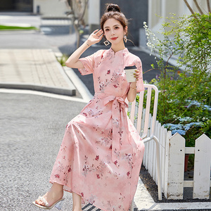 新中式国风改良旗袍碎花连衣裙女2025夏新款收腰显瘦绝美漂亮裙子图片
