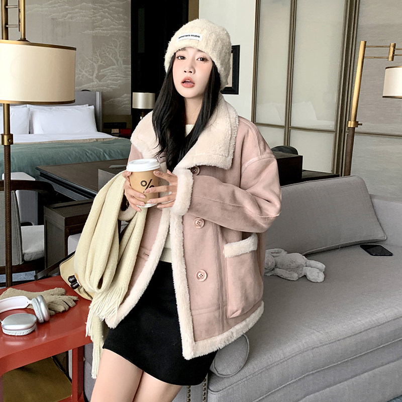 【正反两穿】面料以下！2025冬季新款麂皮绒羊羔毛皮毛一体外套,女装短外套,2C269