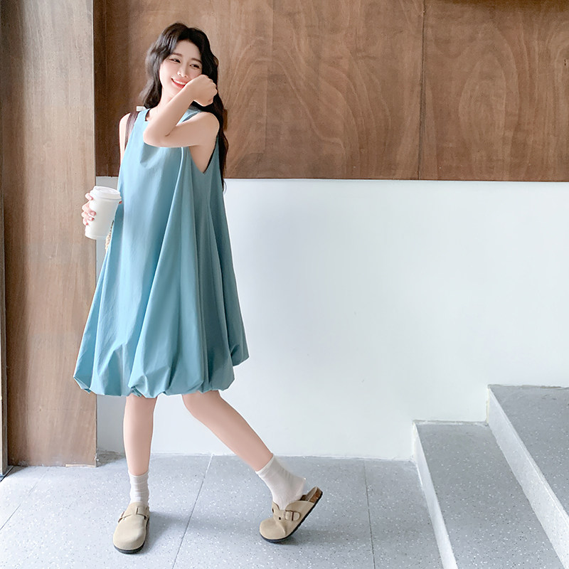 湖蓝色法式气质背心花苞裙女2025年夏季新款小个子少女风无袖裙子,女装连衣裙,2D009