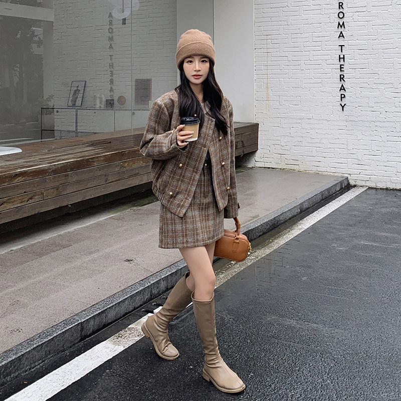 23冬装新品小香风格子夹棉加厚两件套套装2510-p175-k258,女装套装/套裙,2C159