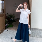 韩版白色短袖衬衫高腰半身裙套装女2025年夏季新款减龄通勤两件套，女装套装/套裙，2C212