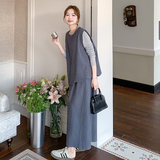 现货D078-T1915-P175K258打底衫+下摆波浪边马甲+半裙3件套，女装套装/套裙，2D078