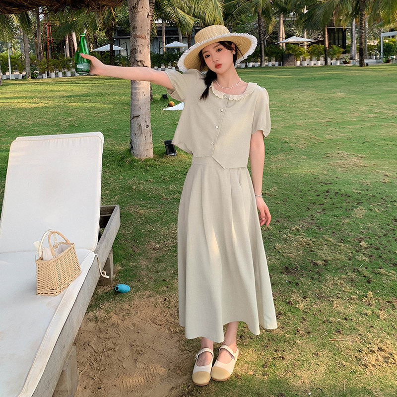 法式气质小香风套装女2025夏季新款甜美方领上衣显瘦半身裙两件套,女装套装/套裙,2C010