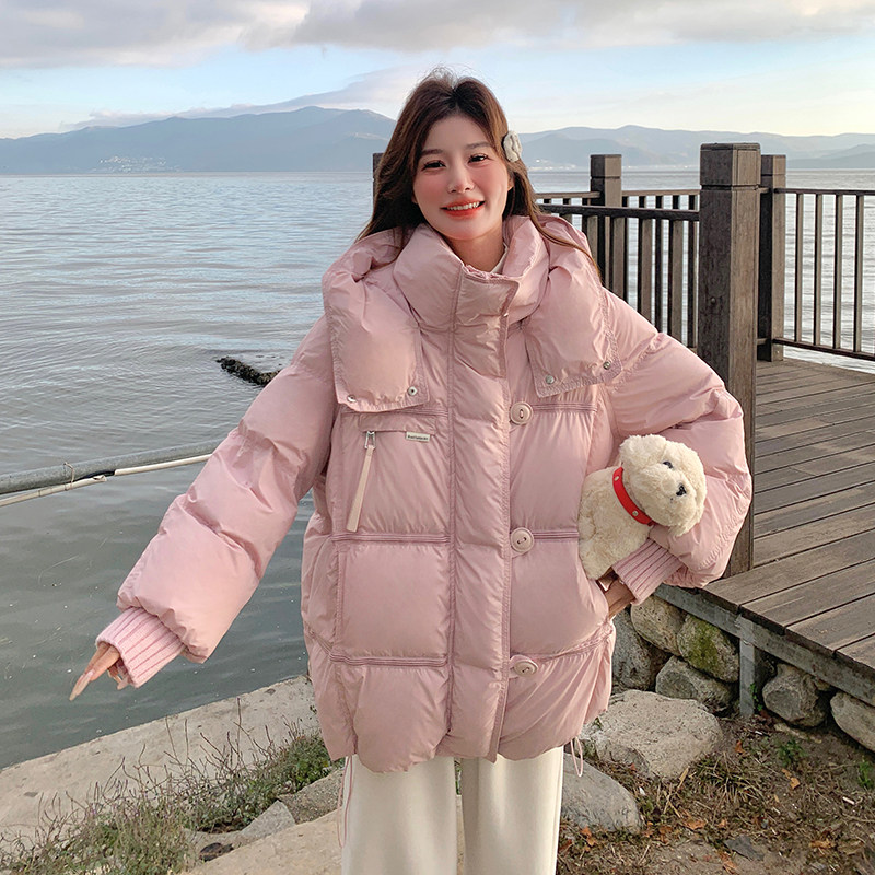 羽绒服女冬韩系中长款2024冬新款时尚超好看连帽韩系外套小个子厚,女装羽绒服,2C113