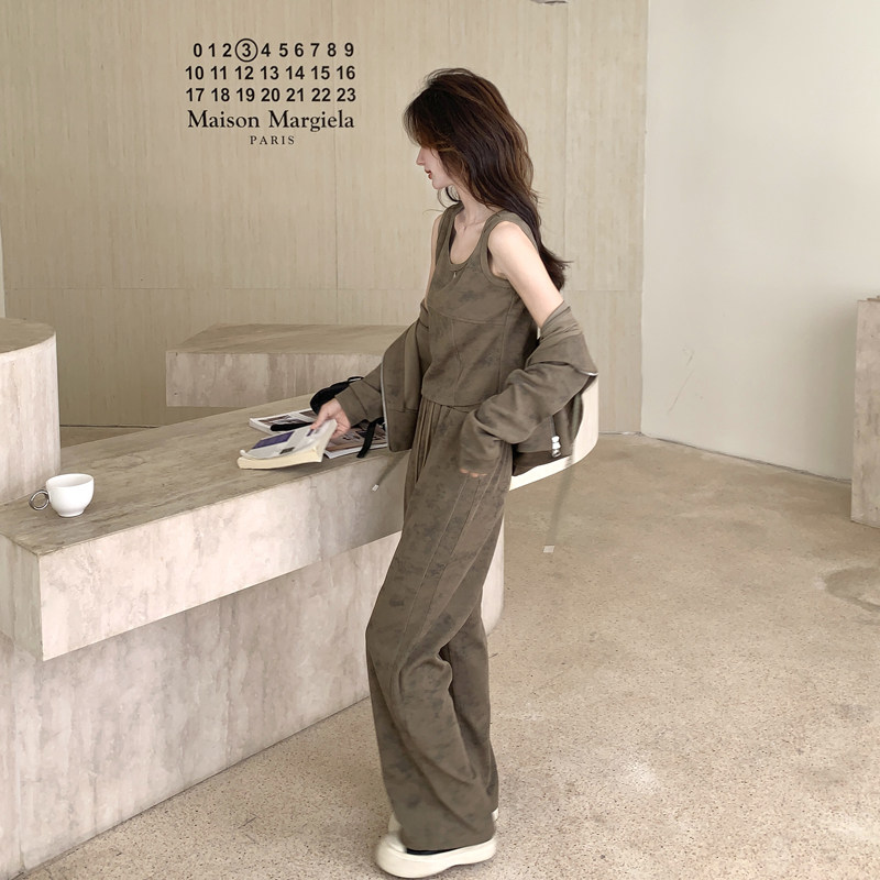 休闲时尚套装女2025新款春秋连帽开衫卫衣穿搭长裤减龄背心三件套,女装套装/套裙,2C266