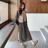 慵懒风休闲长袖条纹连衣裙马甲套装女2025年春季新款高级感两件套，女装套装/套裙，2C177