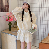 米白色蕾丝拼接套装裙女2025春季新款小个子甜美减龄半身裙两件套，女装套装/套裙，2C159
